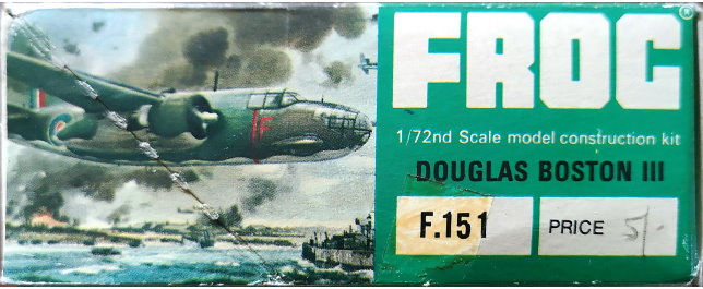 FROG Green Series F151 Douglas Boston Medium Bomber with Gold Tokens, ima ltd, 1965 box